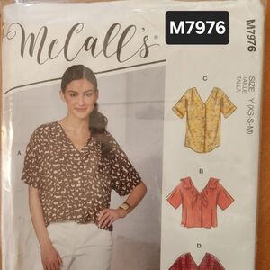 McCall's Misses Sewing Pattern, Blouse, Size XS-S-M, New and Uncut